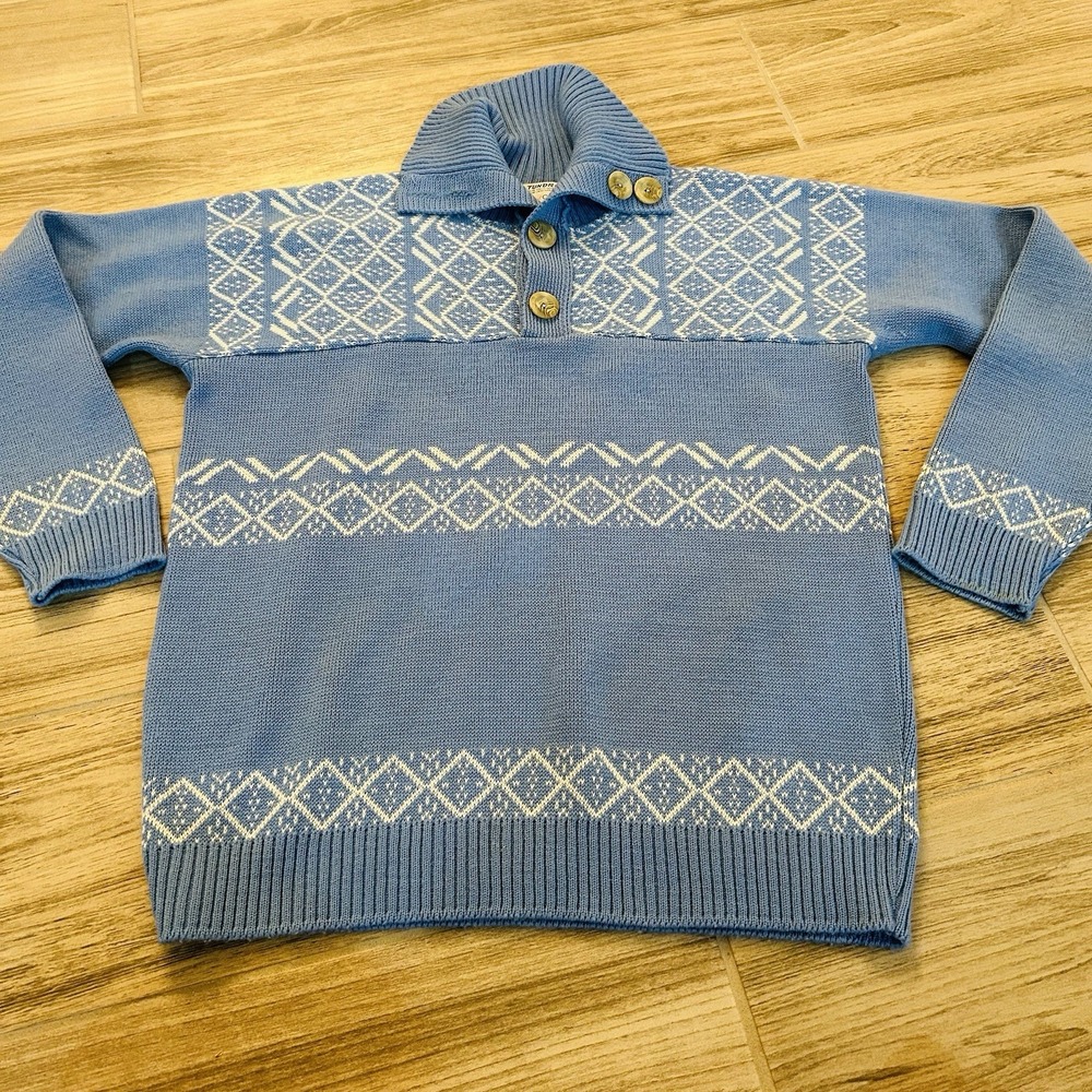 Vintage 1980's Tundra Pure Virgin Wool Cowl Neck Geometric Sweater Men's Large